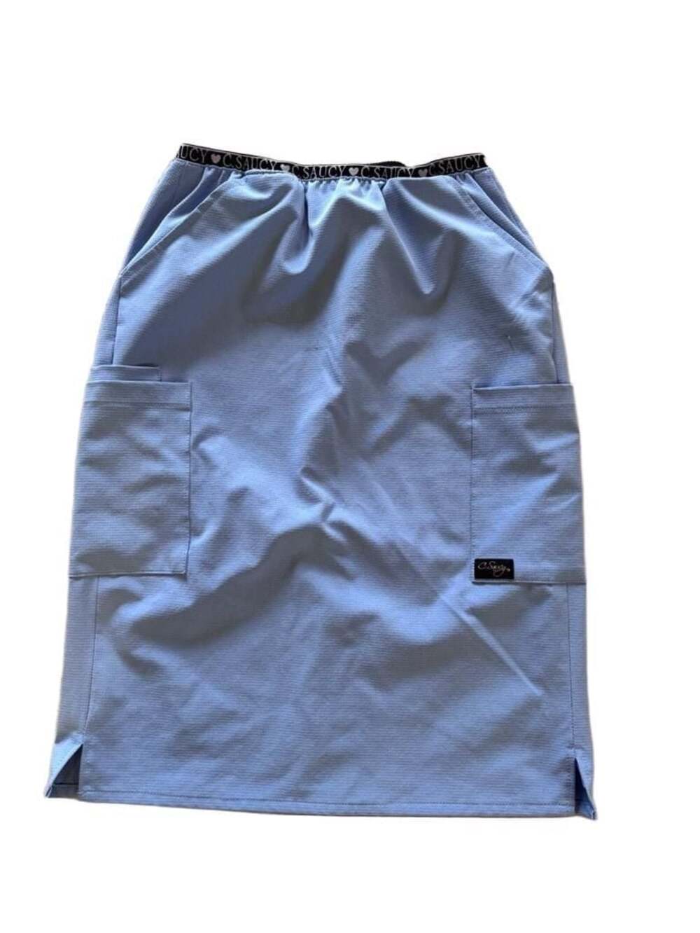 C. Saucy Light Blue Utility Cargo Scrub Skirt With Elastic Waist And Pockets